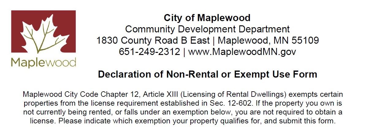 Declaration of Non-Rental or Exempt Use