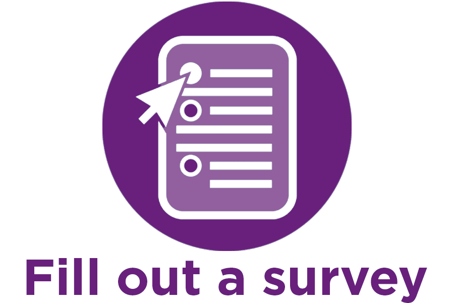 Survey graphic in front of purple circle